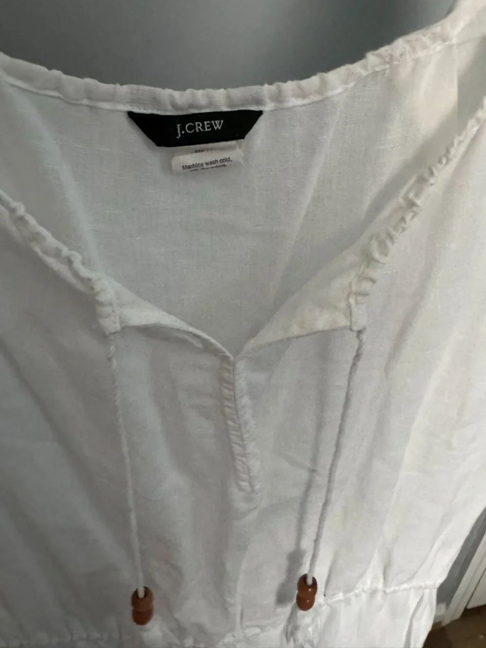 J.Crew White Linen Cotton Boho Peasant Dress Tassel Pockets S